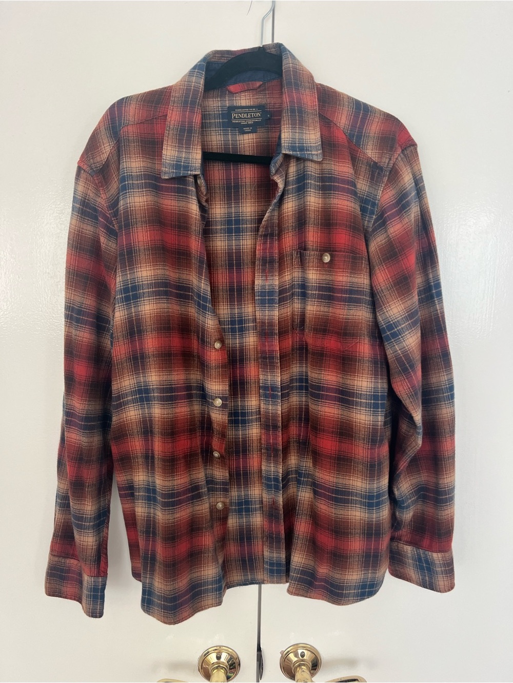 Pendleton Red, Blue and Tan Plaid Long-Sleeve Button-Down Shirt